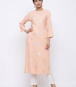 Women's Peach  Rayon Foil Print Straight Kurta & Palazzo Set