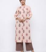 Women's Peach  Cotton Floral Print Straight Kurta & Palazzo Set