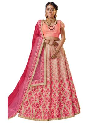 Pink Coloured Dupion Silk Embroidered Lehenga Choli With Dupatta 1
