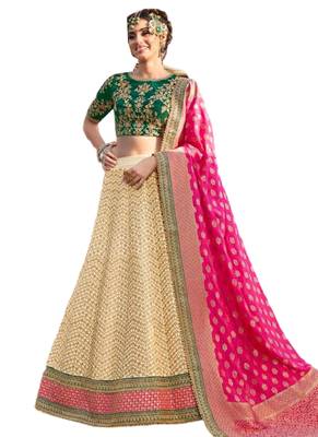 Cream Coloured Dupion Silk Embroidered Lehenga Choli With Dupatta 1
