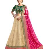 Cream Coloured Dupion Silk Embroidered Lehenga Choli With Dupatta