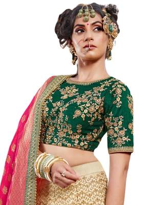 Cream Coloured Dupion Silk Embroidered Lehenga Choli With Dupatta 2