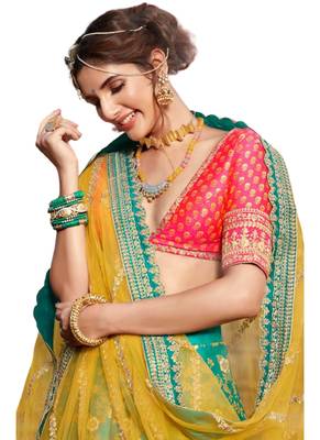 Green Coloured Brocade Embroidered Lehenga Choli With Dupatta 2