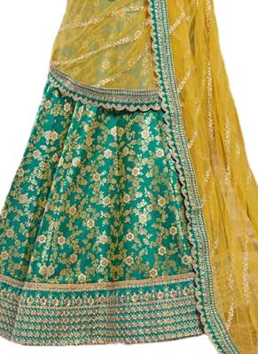 Green Coloured Brocade Embroidered Lehenga Choli With Dupatta 3