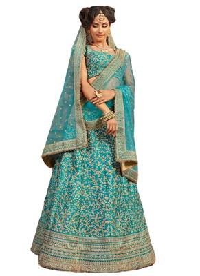 Blue Coloured Dupion Silk Embroidered Lehenga Choli With Dupatta 1