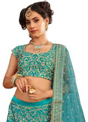 Blue Coloured Dupion Silk Embroidered Lehenga Choli With Dupatta 2