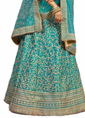 Blue Coloured Dupion Silk Embroidered Lehenga Choli With Dupatta 3