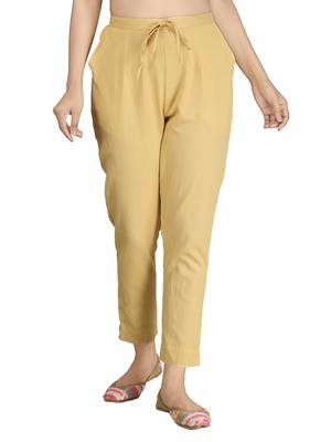 Beige plain cotton trousers 1