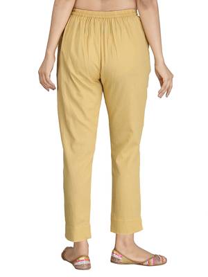 Beige plain cotton trousers 2
