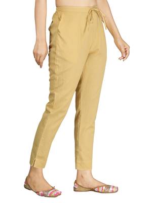 Beige plain cotton trousers 3