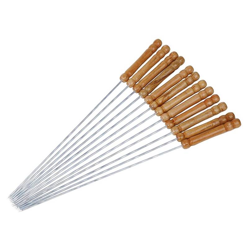 Stainless Steel Barbeque Skewers ,Metal Grilling Skewers Wooden Handle