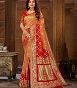 Yellow woven banarasi saree with blouse