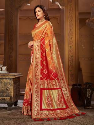 Yellow woven banarasi saree with blouse 2