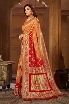 Yellow woven banarasi saree with blouse