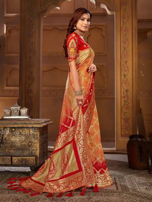 Yellow woven banarasi saree with blouse 3