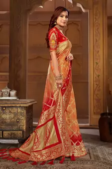 Yellow woven banarasi saree with blouse