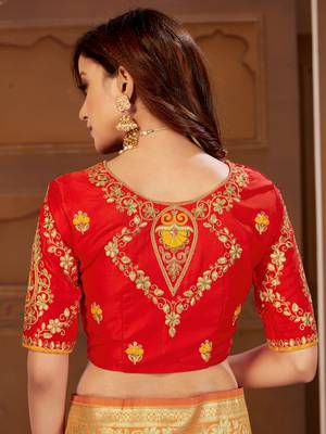 Yellow woven banarasi saree with blouse 5
