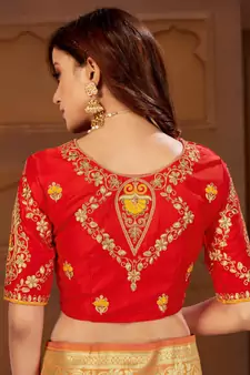 Yellow woven banarasi saree with blouse