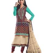 Beige Embroidered Georgette semi stitched salwar with dupatta