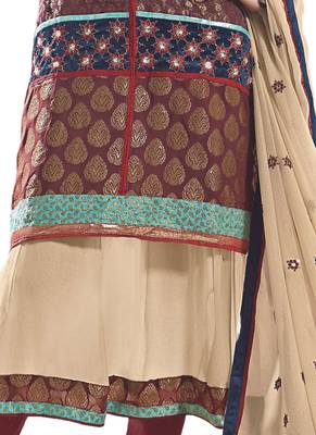 Beige Embroidered Georgette semi stitched salwar with dupatta 3