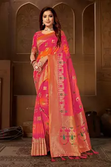 Orange woven silk blend  saree with blouse