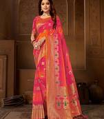 Orange woven silk blend  saree with blouse