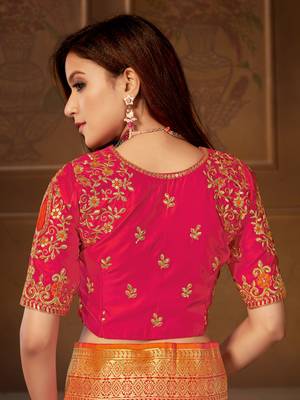 Orange woven silk blend  saree with blouse 5