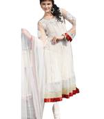 White Embroidered Net semi stitched salwar with dupatta