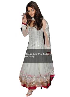 White Embroidered Net semi stitched salwar with dupatta 3