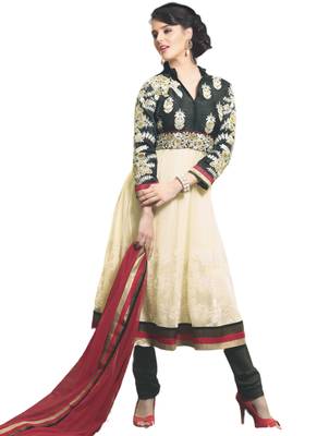 Green Embroidered Georgette semi stitched salwar with dupatta 1