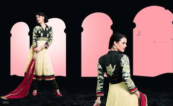 Green Embroidered Georgette semi stitched salwar with dupatta 4