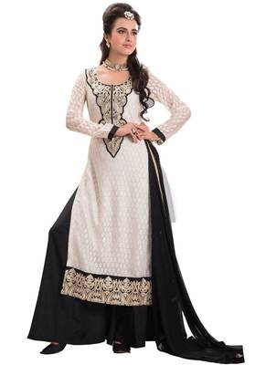White embroidered Jacquard unstitched salwar with dupatta 1