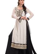 White embroidered Jacquard unstitched salwar with dupatta