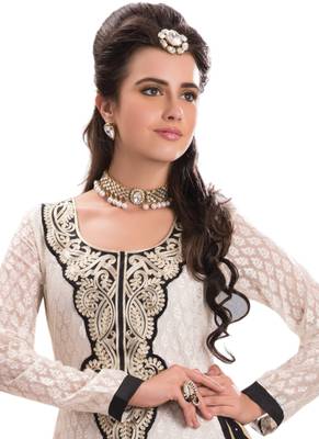 White embroidered Jacquard unstitched salwar with dupatta 2