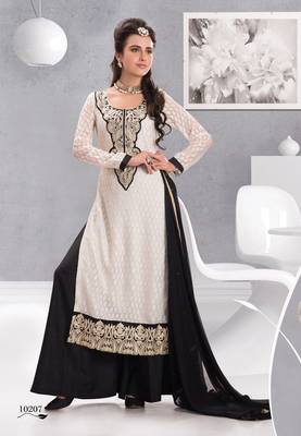 White embroidered Jacquard unstitched salwar with dupatta 4