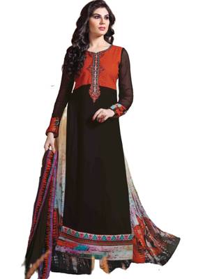Black embroidered Georgette unstitched salwar with dupatta 1