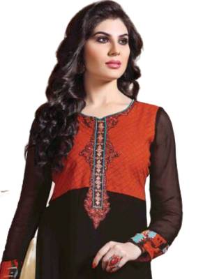 Black embroidered Georgette unstitched salwar with dupatta 2