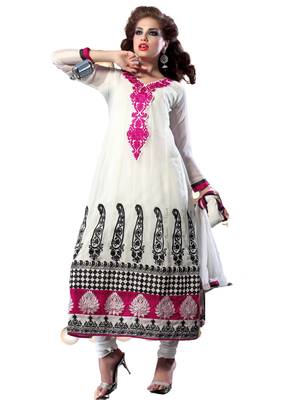 White Embroidered Georgette semi stitched salwar with dupatta 1