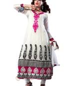 White Embroidered Georgette semi stitched salwar with dupatta