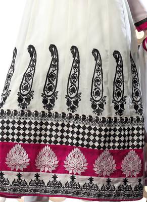White Embroidered Georgette semi stitched salwar with dupatta 3