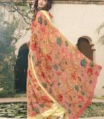 Light pink printed linen saree with blouse