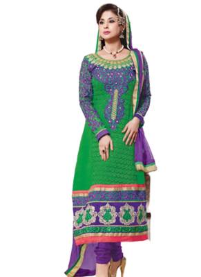 Green embroidered Georgette unstitched salwar with dupatta 1