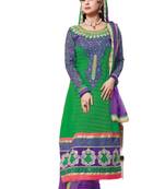 Green embroidered Georgette unstitched salwar with dupatta