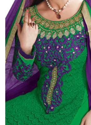 Green embroidered Georgette unstitched salwar with dupatta 2