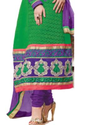 Green embroidered Georgette unstitched salwar with dupatta 3
