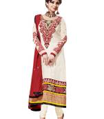 Cream embroidered Georgette unstitched salwar with dupatta