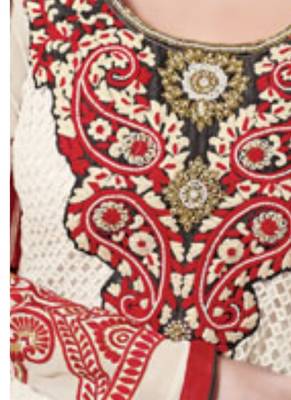 Cream embroidered Georgette unstitched salwar with dupatta 2