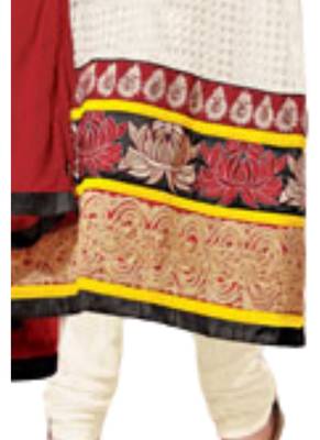 Cream embroidered Georgette unstitched salwar with dupatta 3