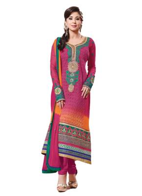 Magenta embroidered Georgette unstitched salwar with dupatta 1