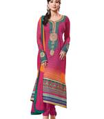 Magenta embroidered Georgette unstitched salwar with dupatta